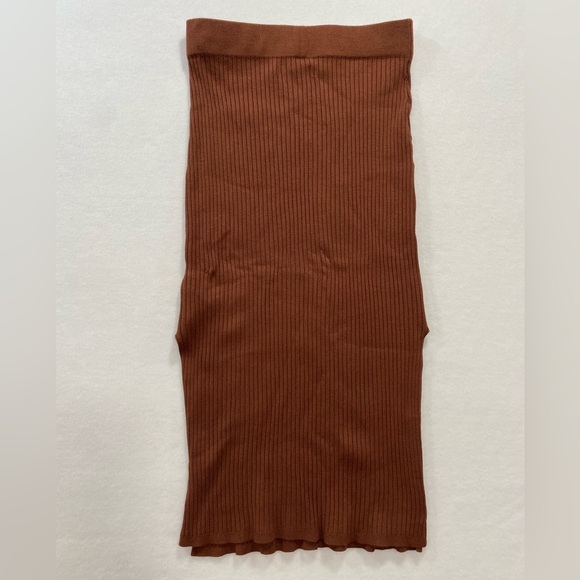 Abercrombie & Fitch Brown Ribbed Knit Midi Skirt Side Slits Women’s Size Medium - Picture 4 of 12